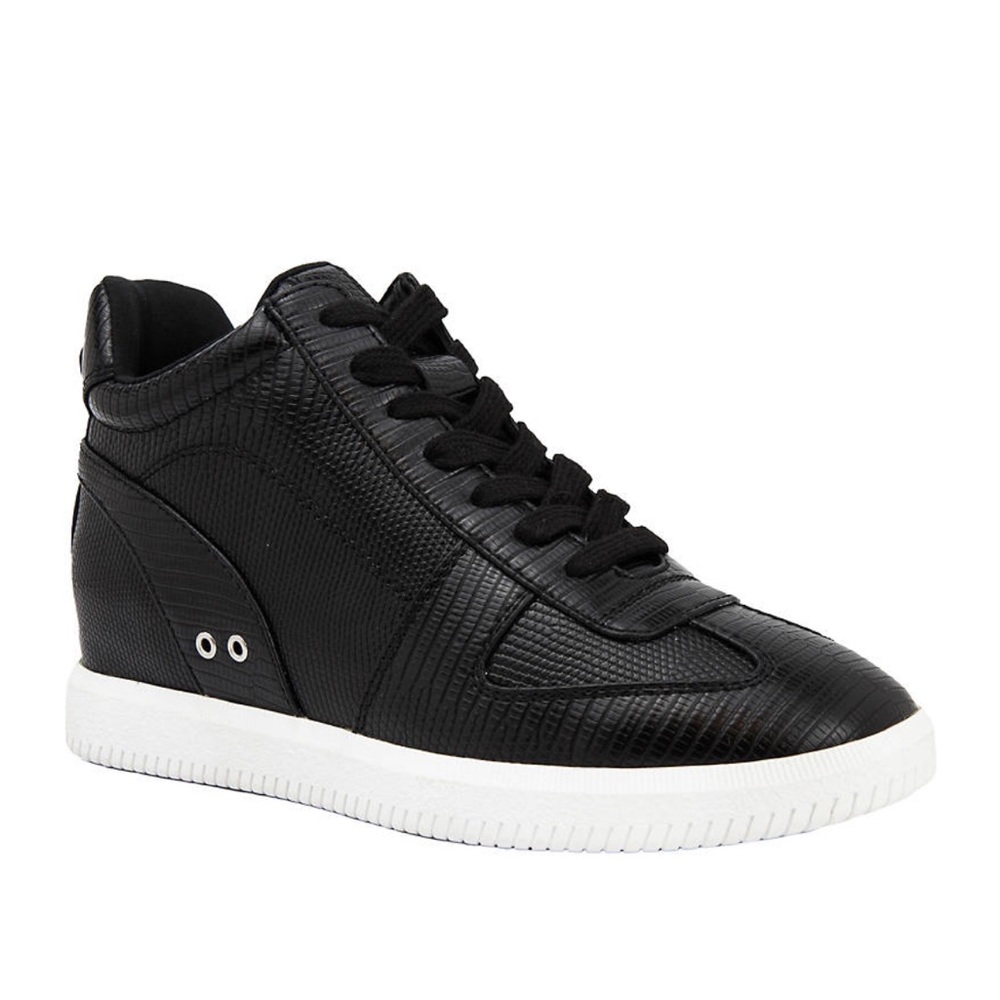 True Craft Womens Black Snakeskin Embossed‎ Hidden Wedge High Top Sneakers
